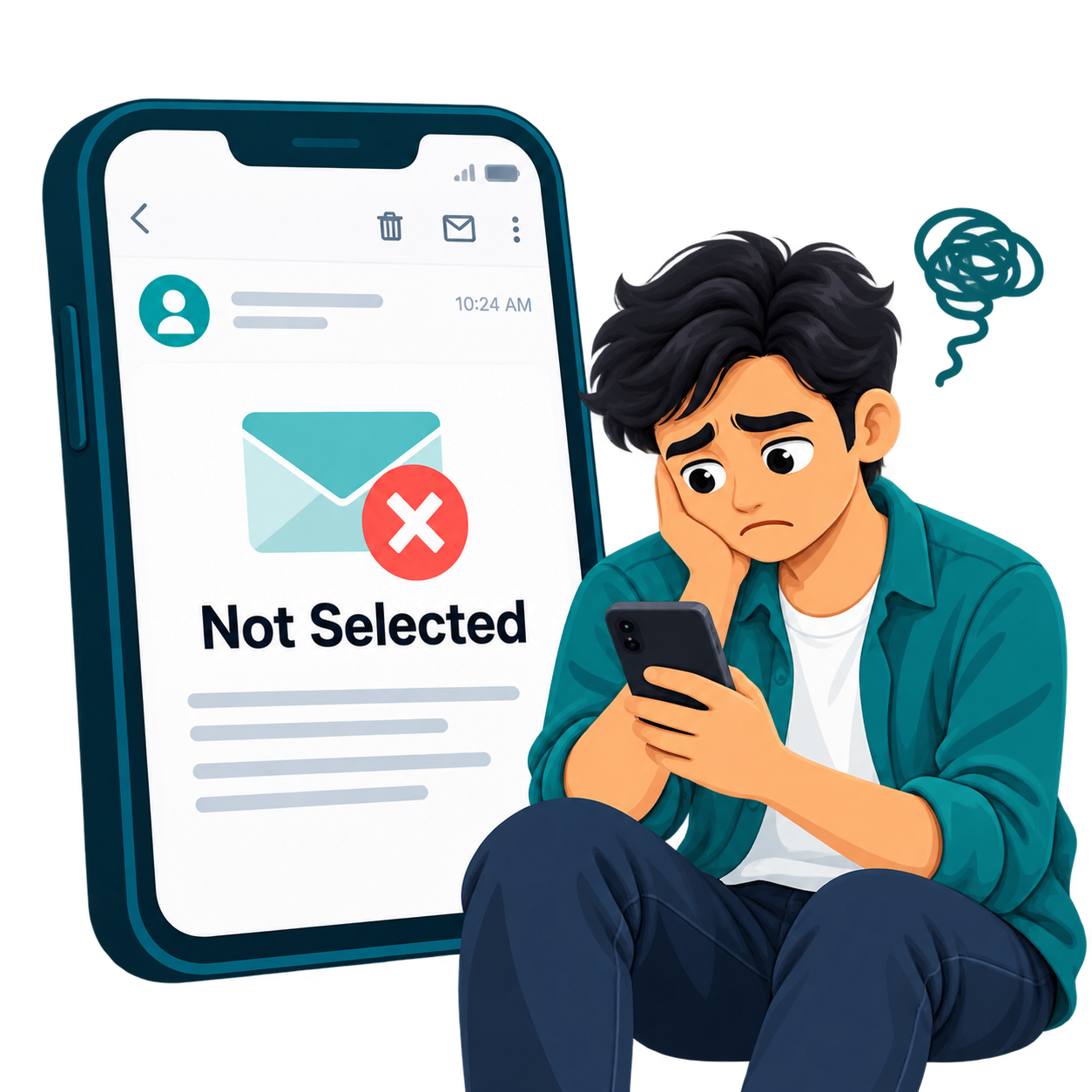 Illustration of a job seeker sad after a rejection email