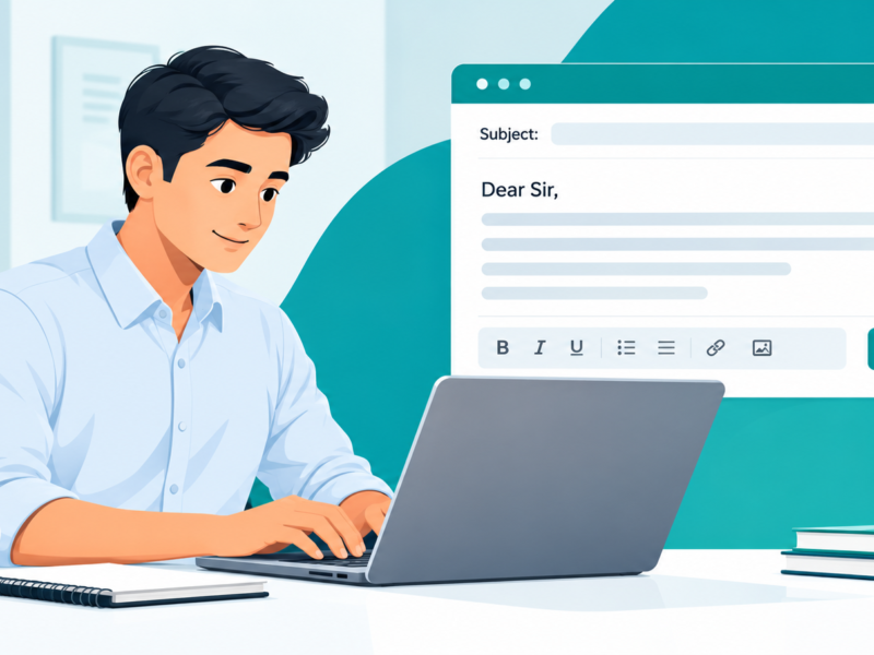 Email kaise likhe in English: office worker writing a formal email on a laptop