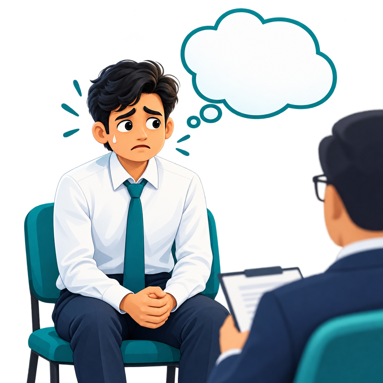 Illustration of a nervous job seeker in an interview