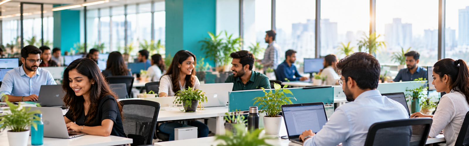 Young employees working in a modern private company office