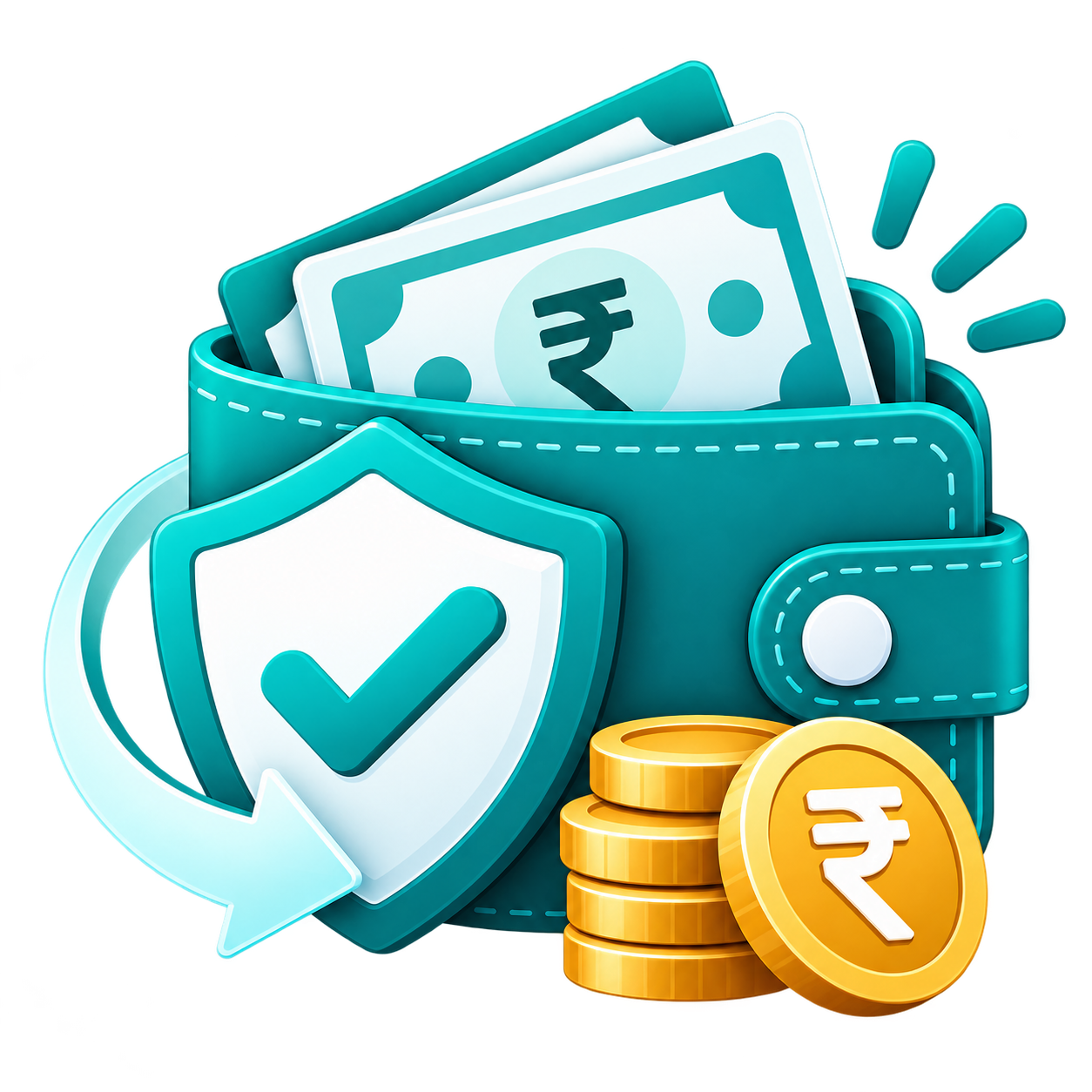 Illustration of a wallet with a shield showing safe payment help