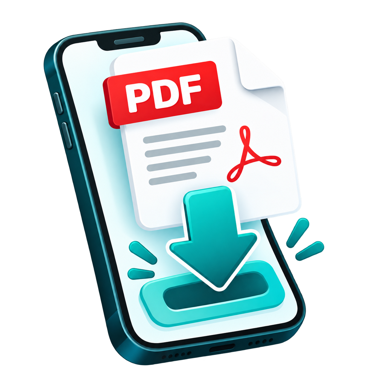 Illustration of a PDF downloading to a mobile phone